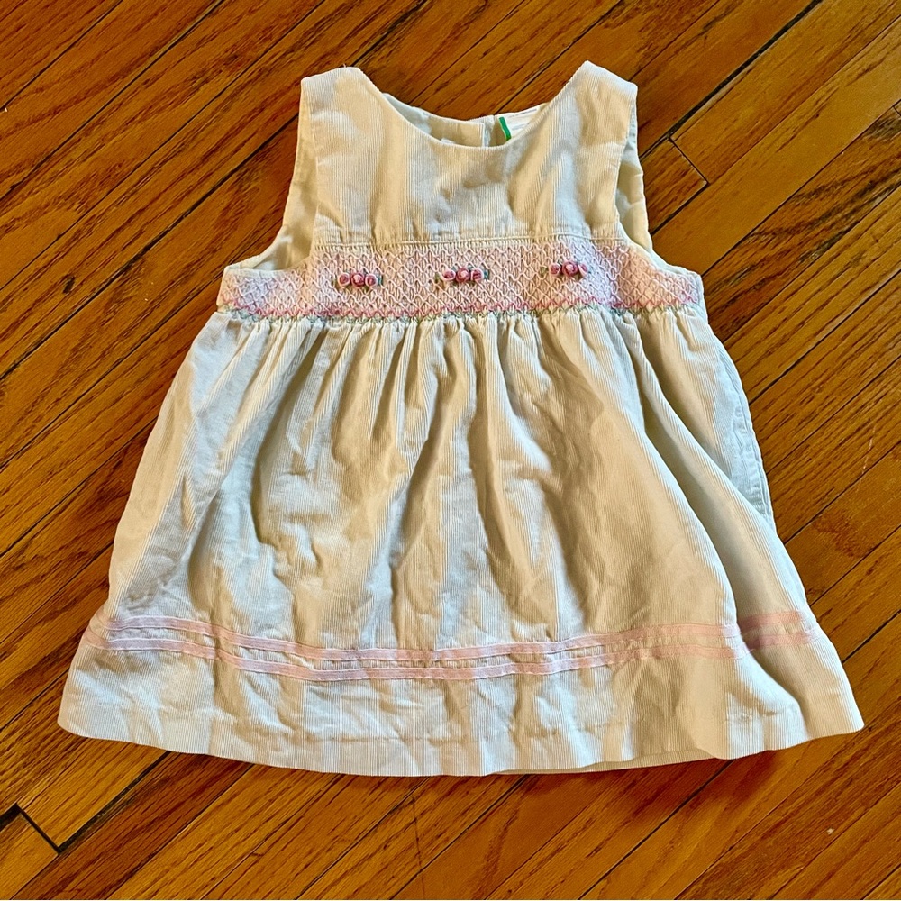 Sleeveless corduroy look dress - cream with pink details - 18M